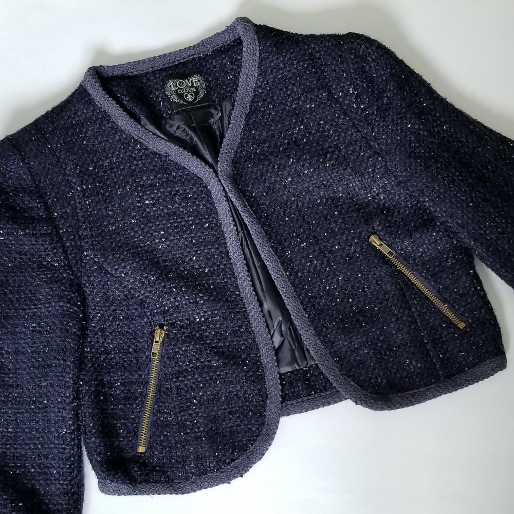 Love Culture Women's Blazer 3/4 Sleeve Blue Sz S